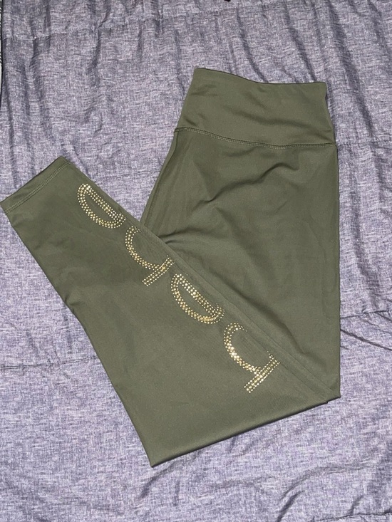 bebe Pants - bebe olive active leggings with gold logo-size 2X